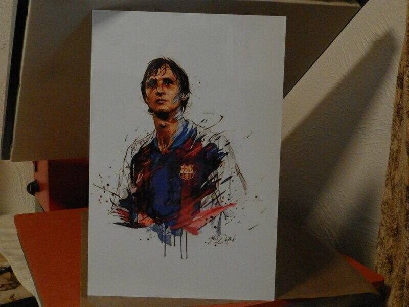 Johan Cruijff Barcelona schilderij op aluminium 200mmx300mm