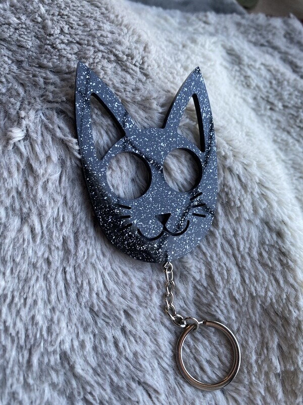 Cat Face self Defense Keychain - Black Sparkle