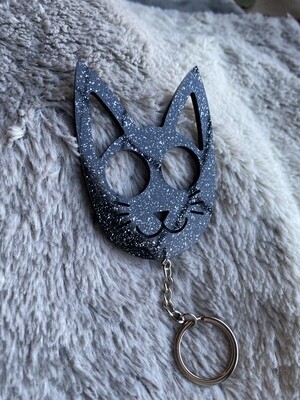 Cat Face self Defense Keychain - Black Sparkle