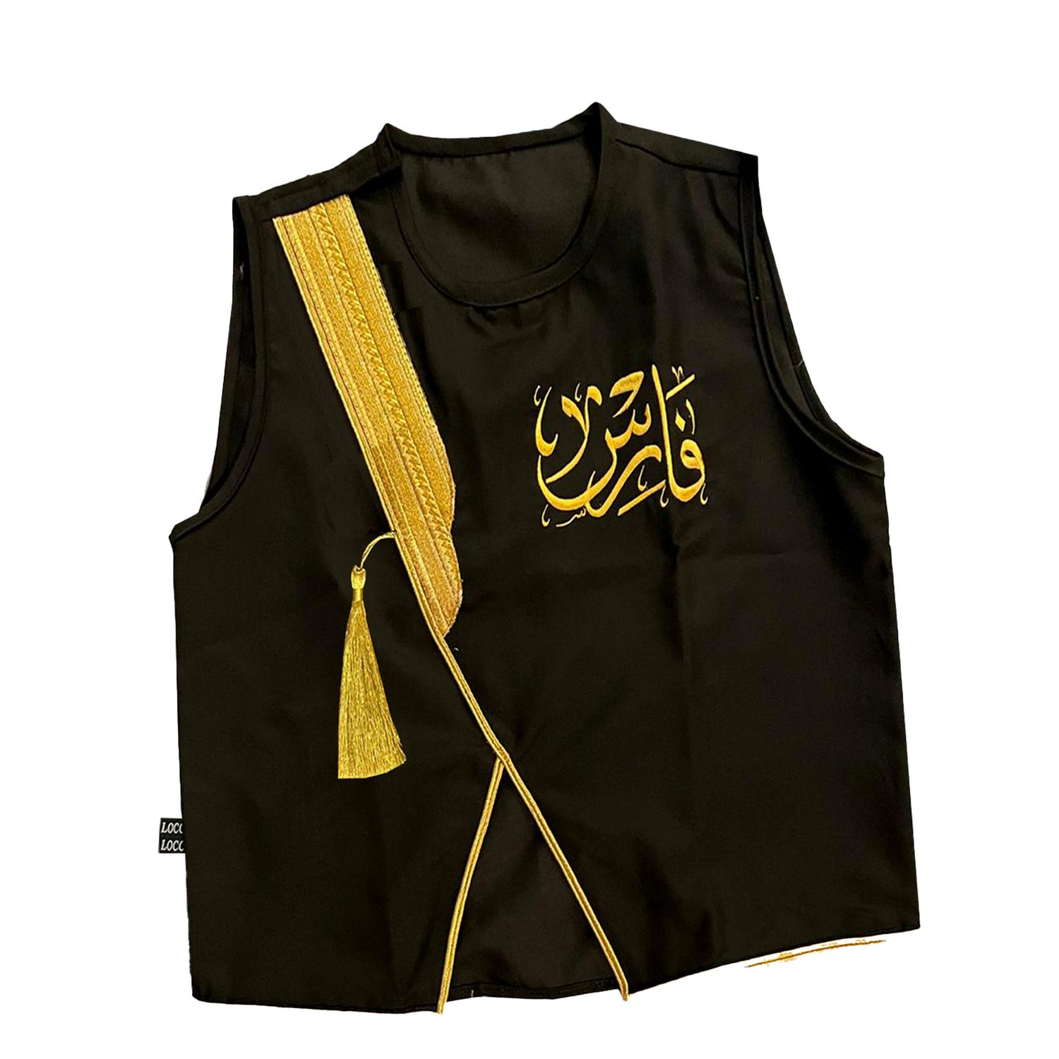 Kurkousha Eid Vest – Elegant Black &amp; Gold Design