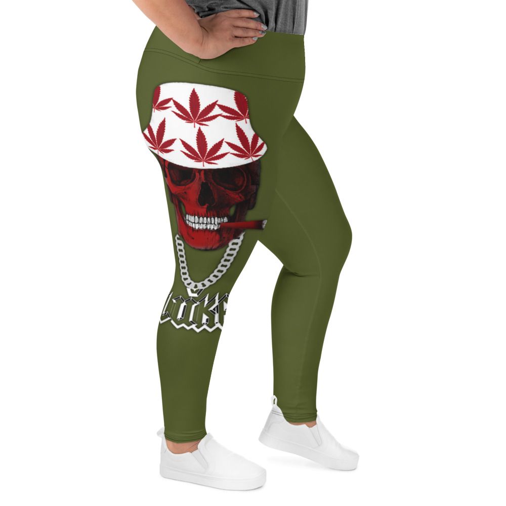 JLUKE 420 Skull Military Green Plus Size Leggings 