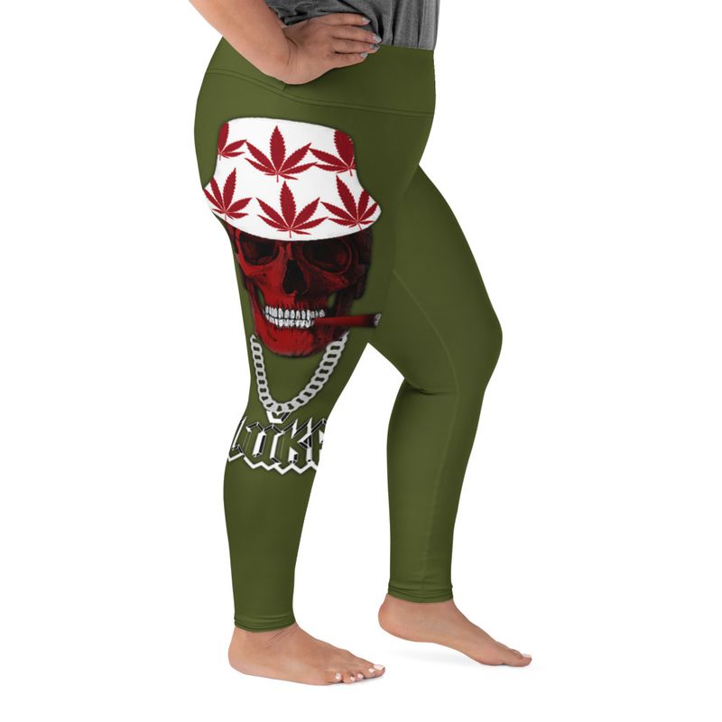 JLUKE 420 Skull Military Green Plus Size Leggings