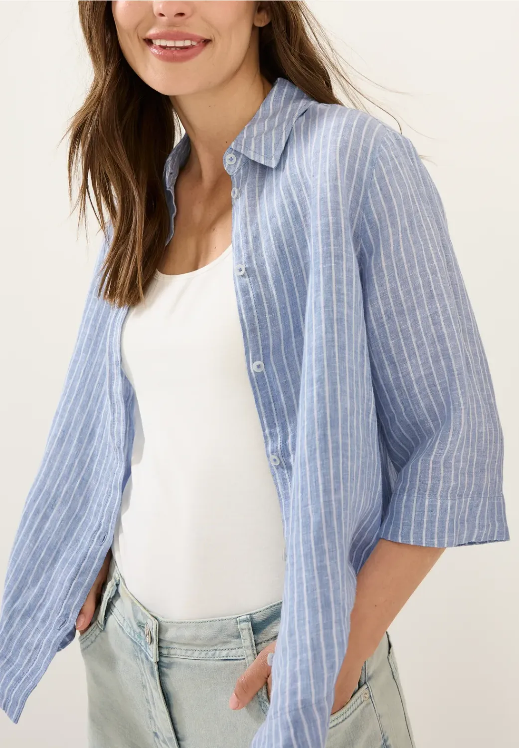 Cecil LINEN_ Stripe Short Style