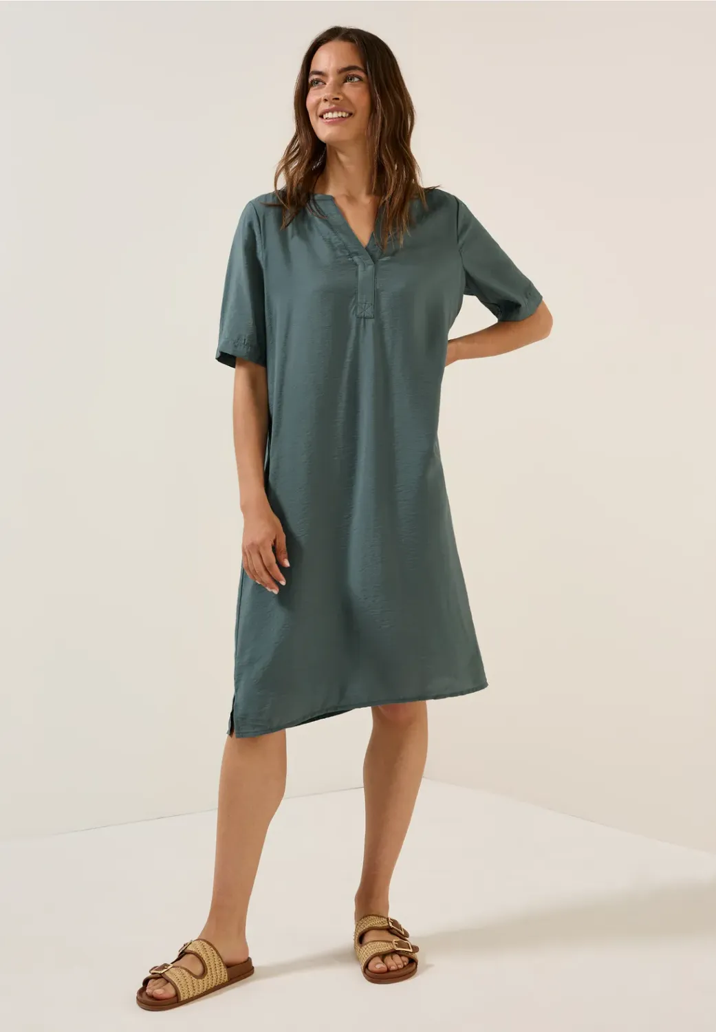 Cecil Solid Split Neck Dress