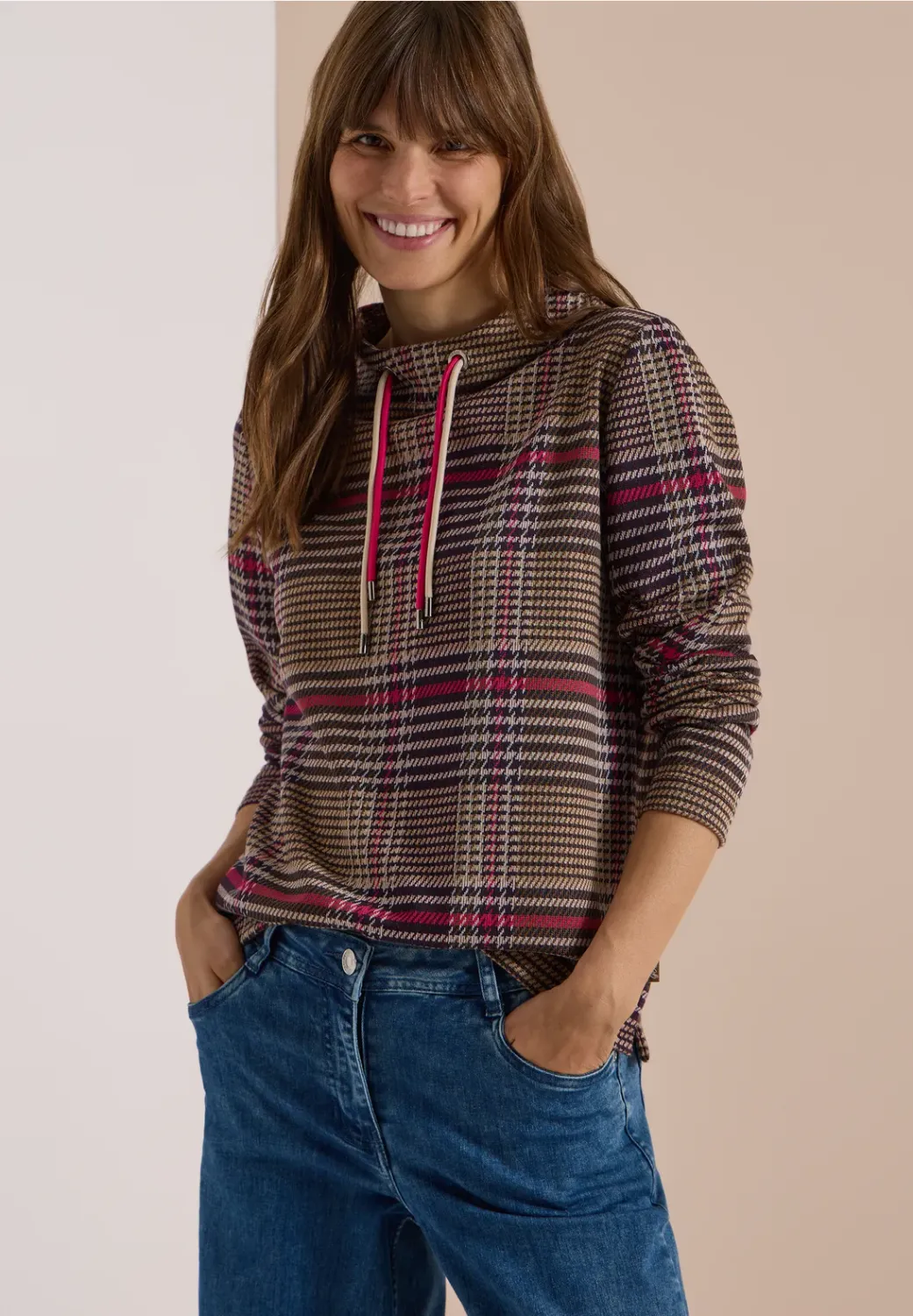 Cecil Check Jacquard Funnel Neck