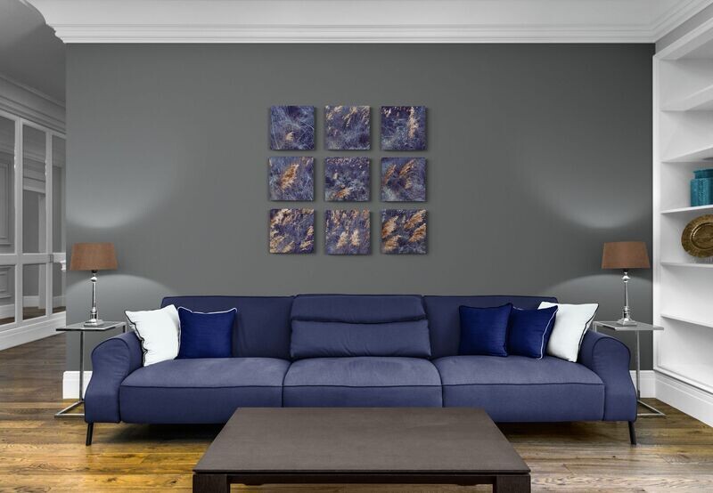 Will of the Wind - 9 pieces (30x30cm p/p) - plant art on brushed aluminium