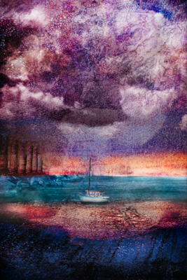 ANCHOR - sailboat mixed media landscape 70x105cm