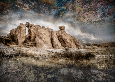 HIDEOUT - City of Rocks - mixed media landscape 60x90cm