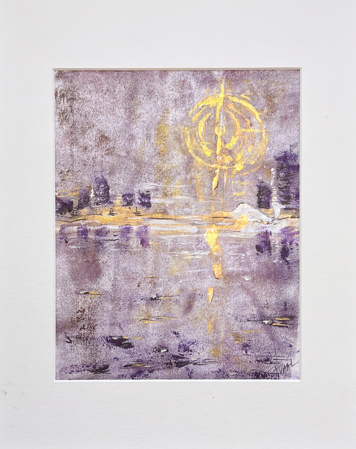 TRUE NORTH - MONOPRINT on rice paper purple and golden hues- 20x25cm