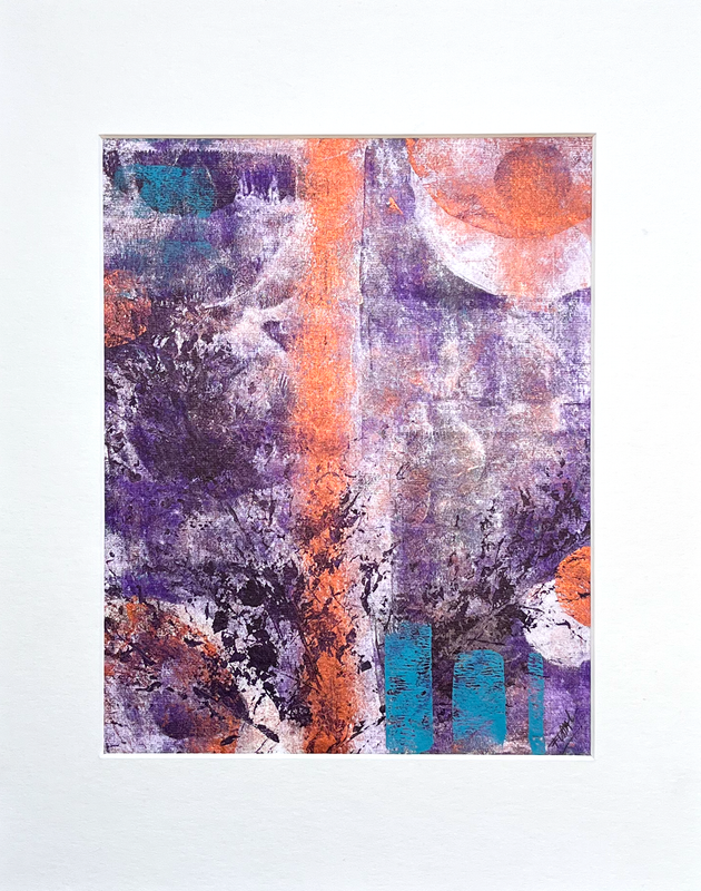 Monoprint - OPEN THE WINDOW – in Orange, Turquoise & Purple Hues – 20x25cm