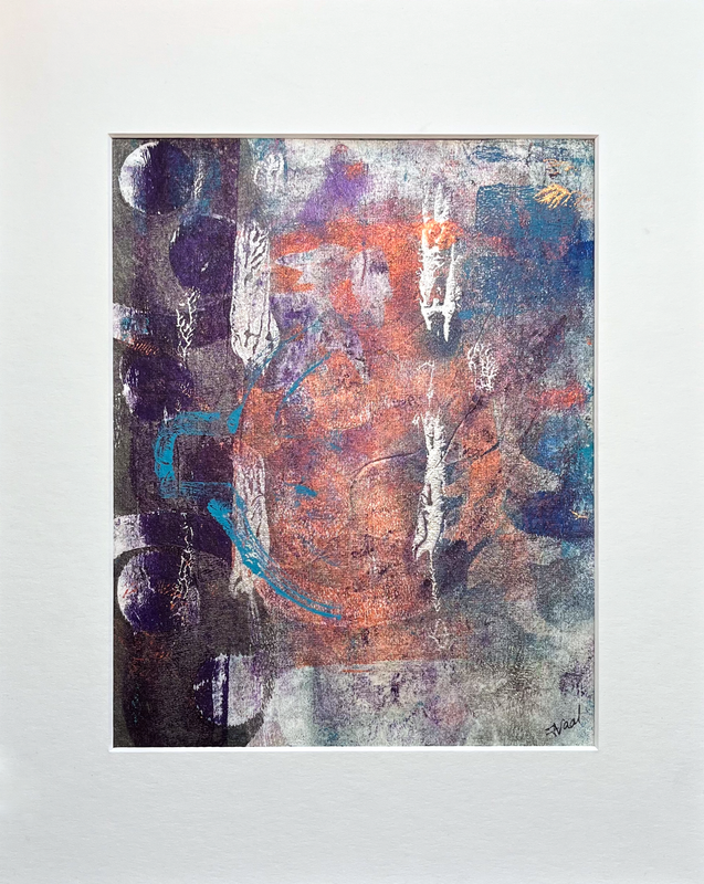 Abstract Monoprint - ADVENTURE – Purple, Copper & Turquoise – 20x25cm