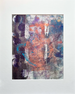 Abstract Monoprint - ADVENTURE – Purple, Copper & Turquoise – 20x25cm