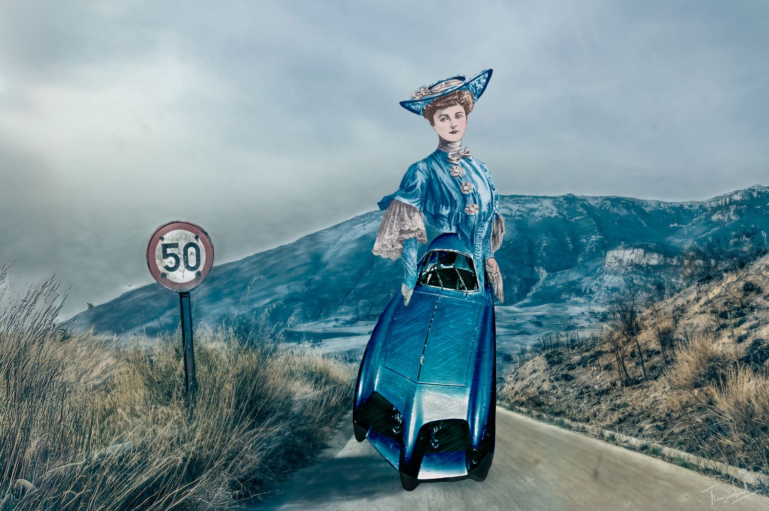 Digital collage - I'll drive at my own speed - high quality print