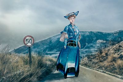 Digital collage - I'll drive at my own speed - high quality print