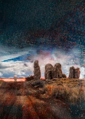 Photo of mixed media landscape artwork, called On the road, made by Françoise Vaal