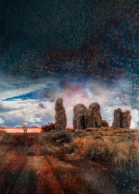 Photo of mixed media landscape artwork, called On the road, made by Françoise Vaal