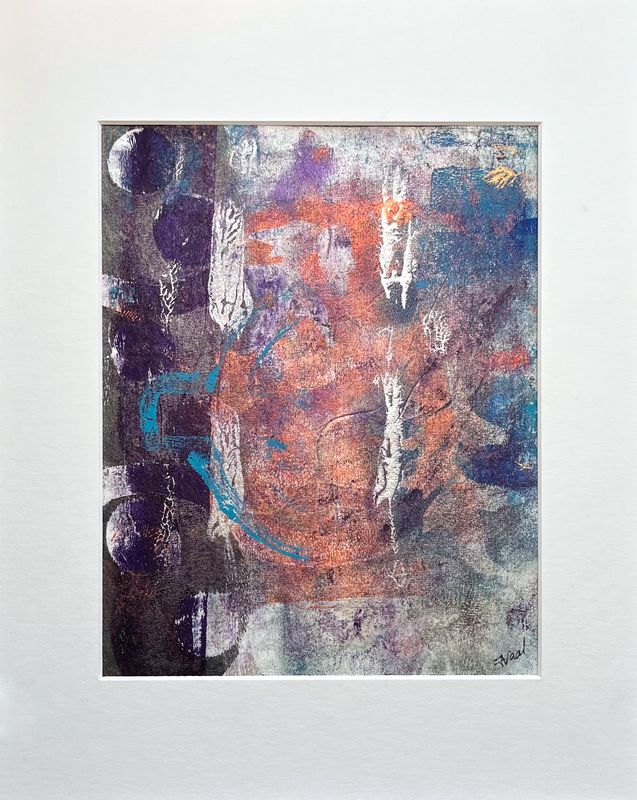 Abstract Monoprint – ADVENTURE – Purple, Copper & Turquoise – 20x25cm