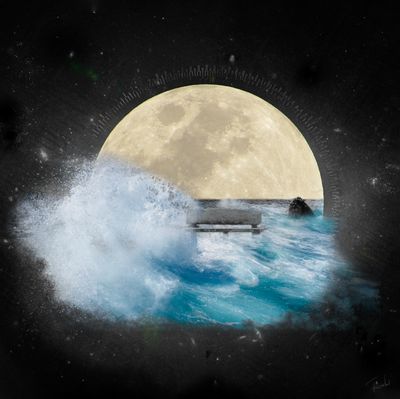 Foto collage - WELCOME TO THE MOON- art print - 100x100cm