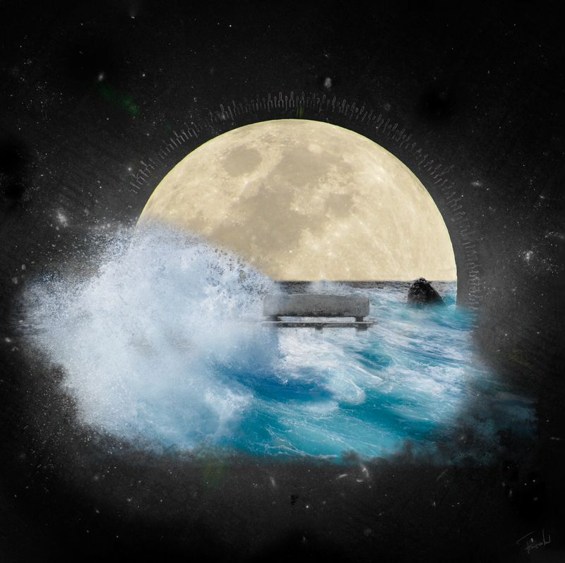 Foto collage - WELCOME TO THE MOON- art print - 100x100cm