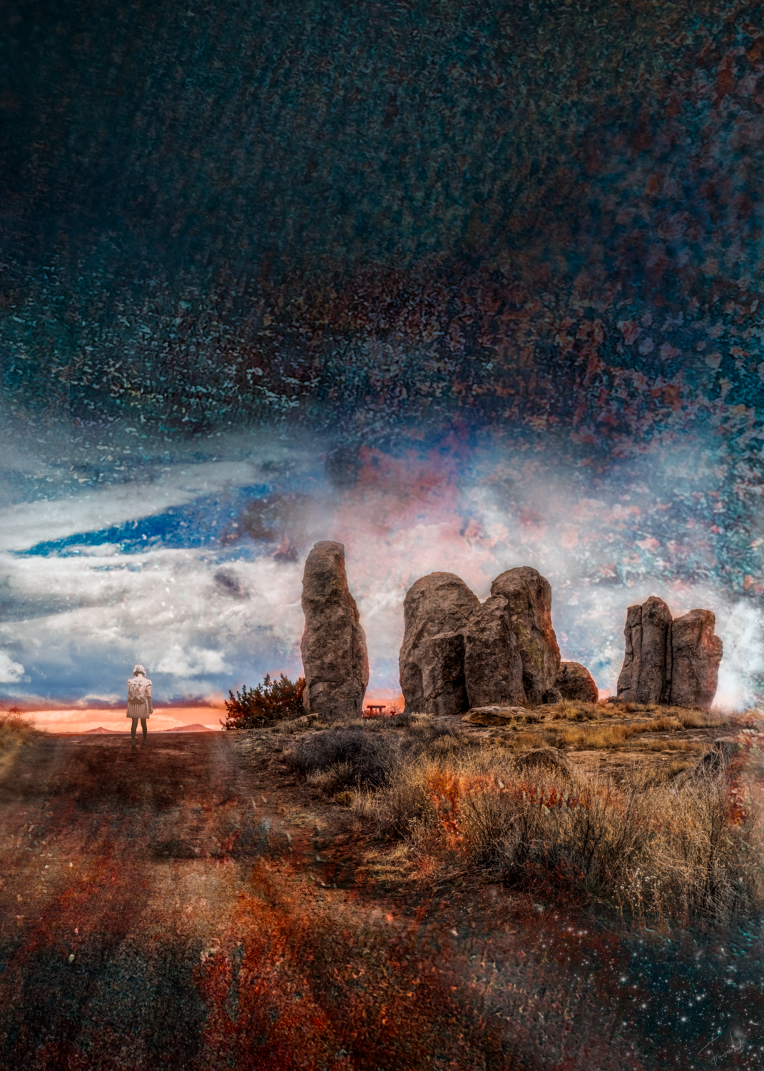 Photo of mixed media landscape artwork, called On the road, made by Françoise Vaal