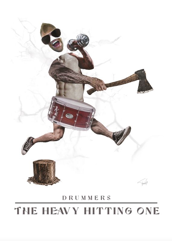 The Heavy Hitting One - drummer art - high quality print - 40x50cm Drummer collage made by Françoise Vaal, depicting a heavy hitting drummer