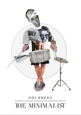 Drummer collage made by Françoise Vaal, depicting a minimalistic drummer