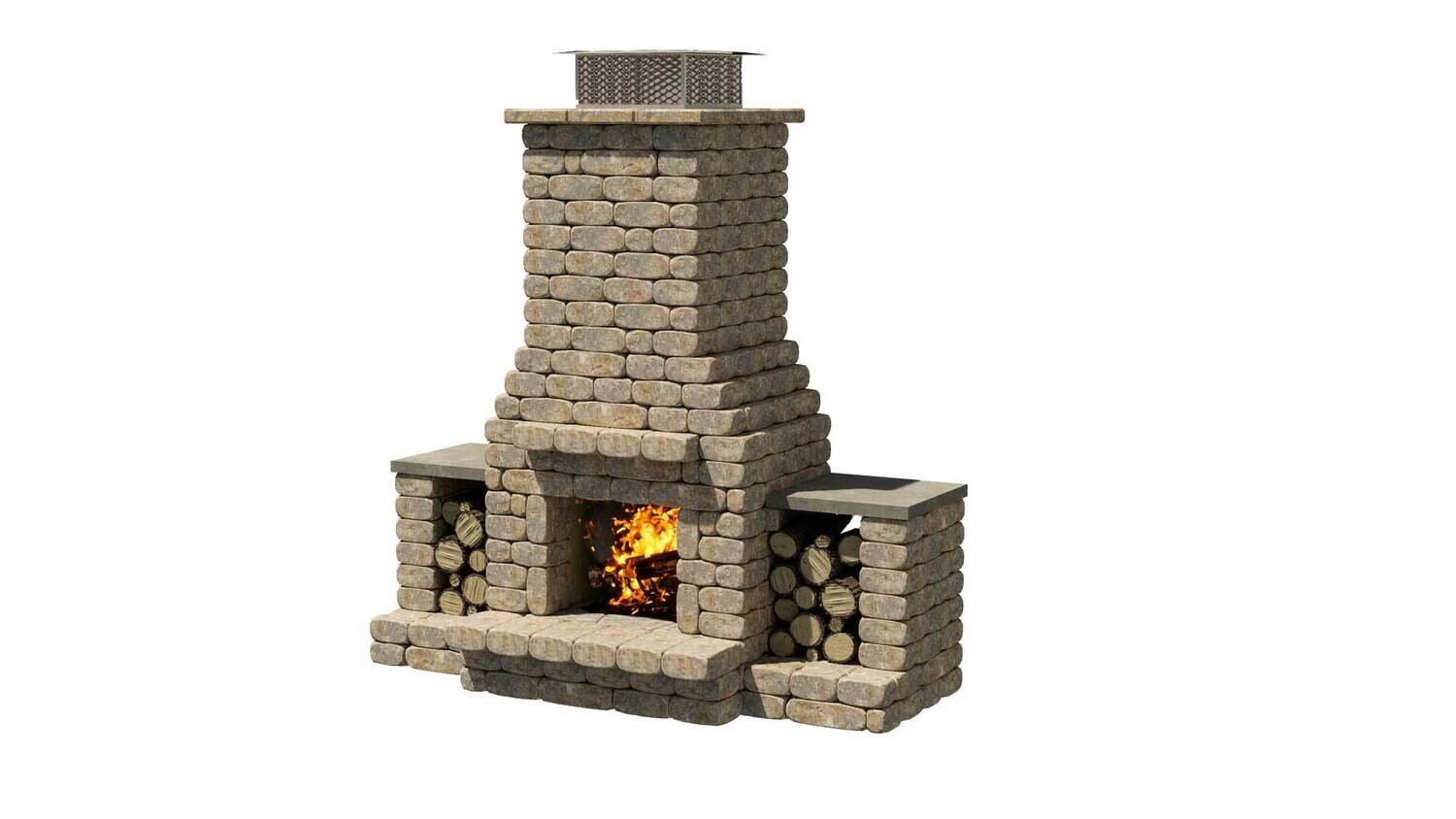 Ashford Small Fireplace, Chimney Extensions:: None, Color:: Cottage Buff Blend, Wing Walls:: None