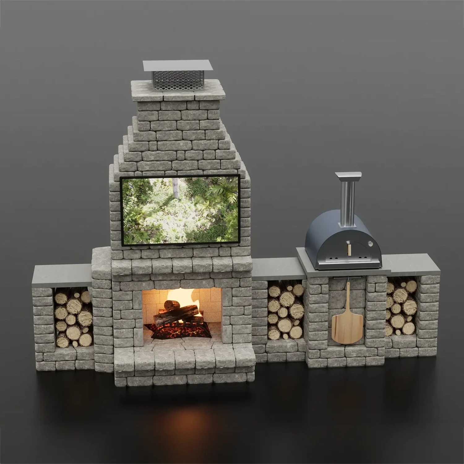 Outdoor Fireplace With Chimney And Pizza Oven Dome Ovens Wood