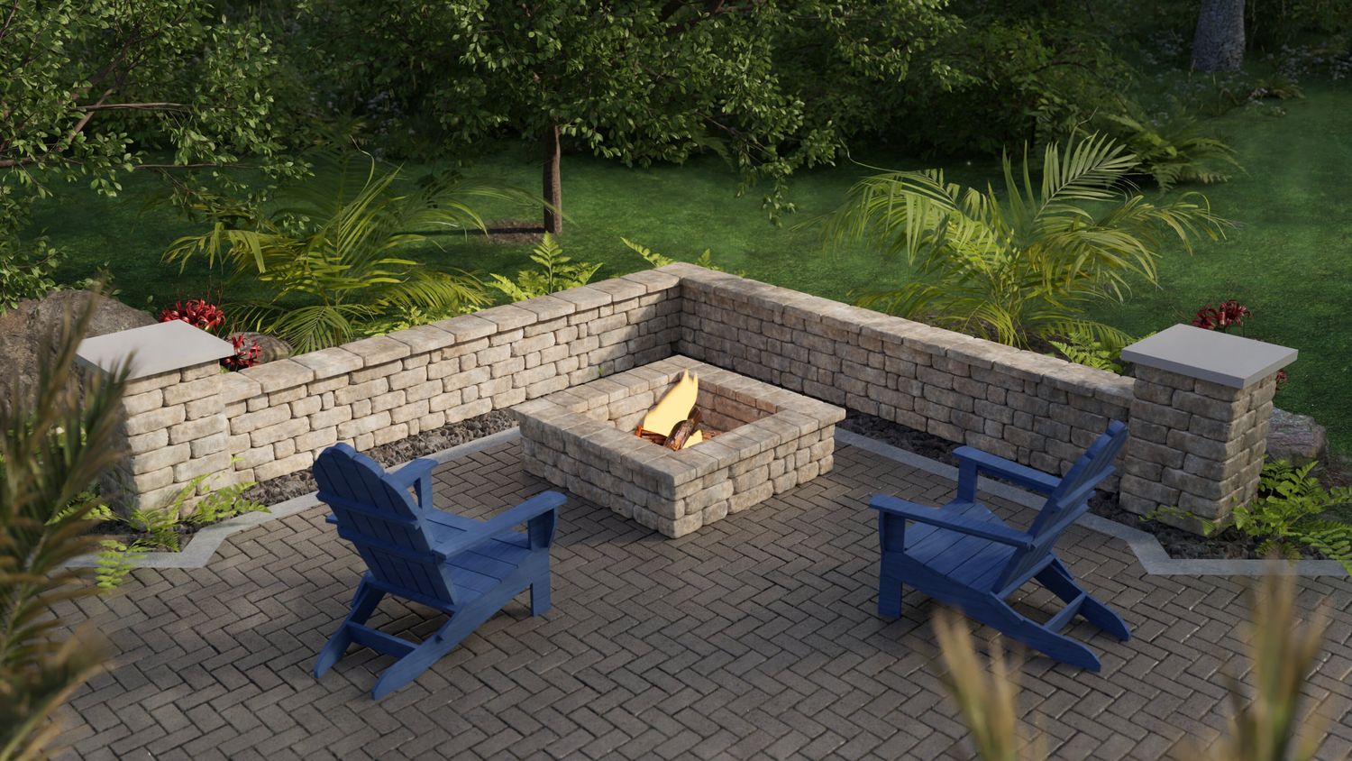 Radford 90° Corner Fire Pit & Seat Wall 13x13