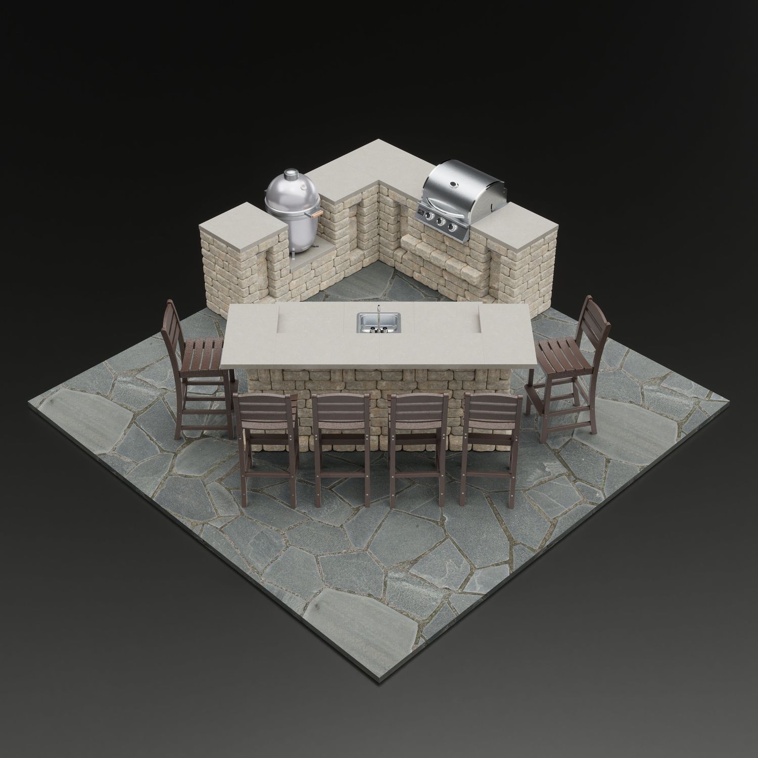 “Cook’s Corner” 45° Outdoor Kitchen & Bar