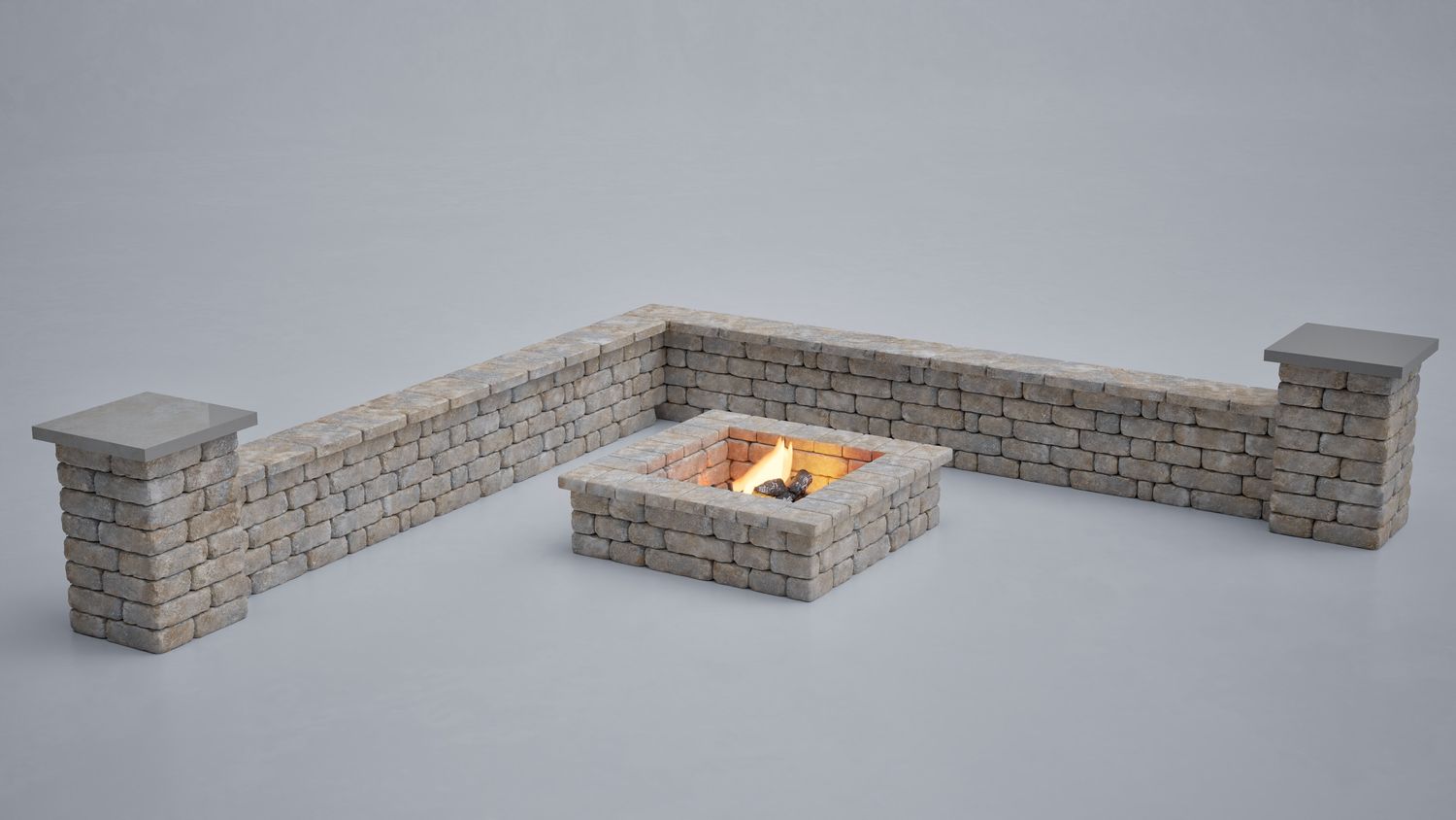 Radford 90° Corner Fire Pit & Seat Wall 13x13