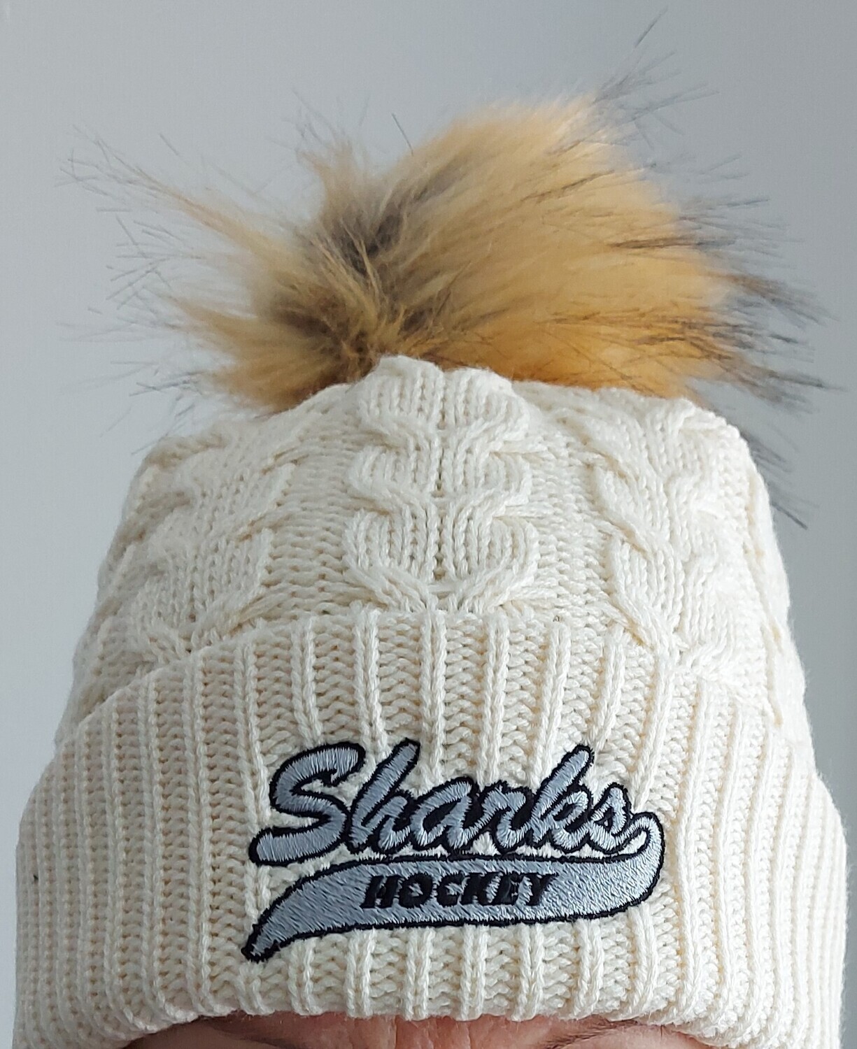 Toque _ Sharks Hockey - Cream, SHARKS HOCKEY Toque with POM: SHARKS HOCKEY Toque with POM - One size fits all