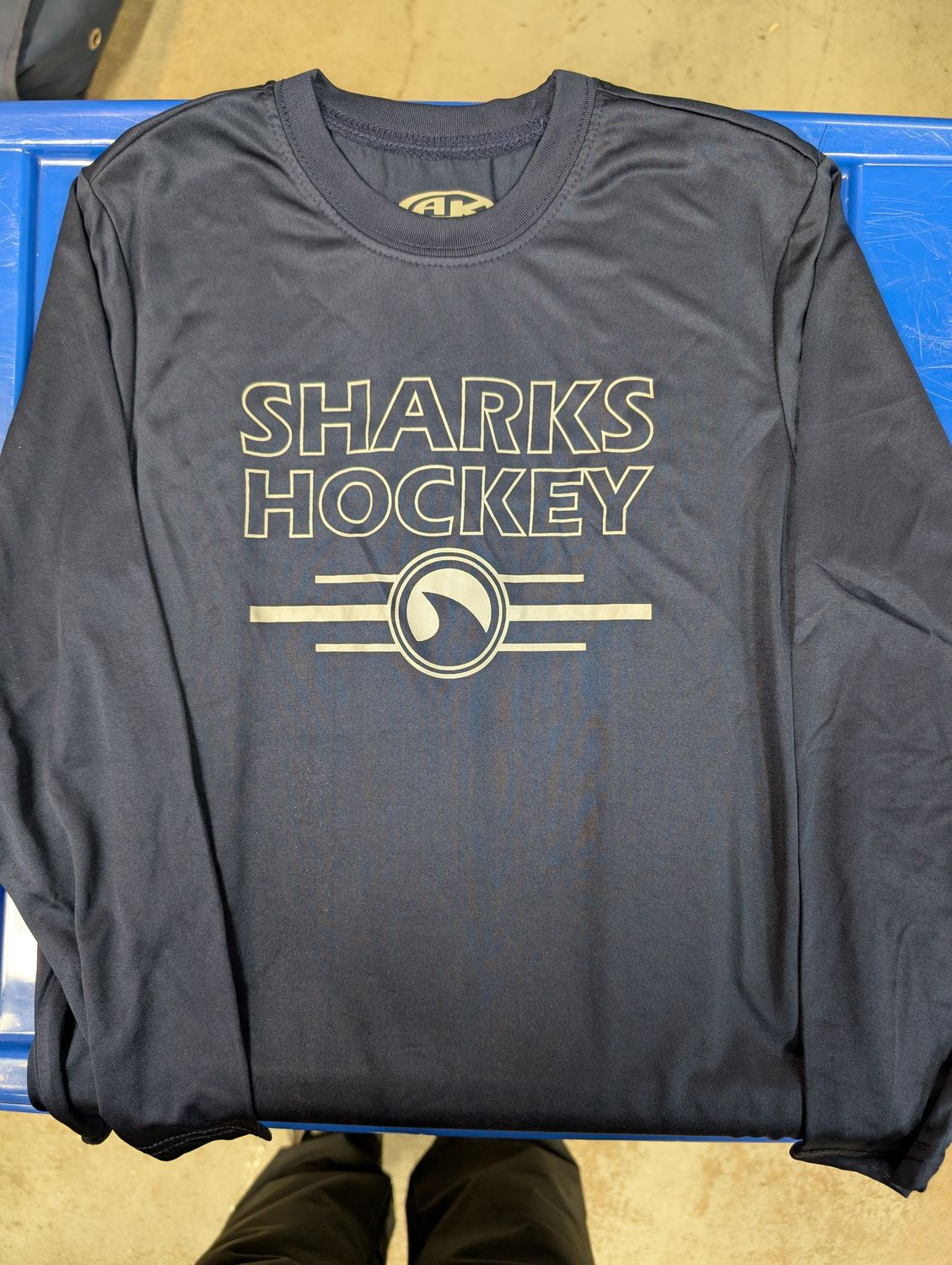 Shirt - Navy Long Sleeve Moisture Wicking Sharks FIN shirt