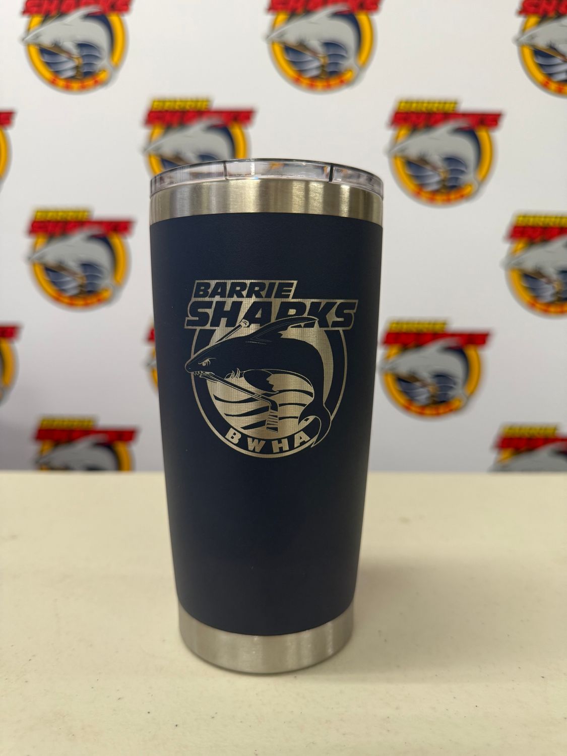 Mug- Barrie Sharks Navy Travel Mug 20 oz Mug- Barrie Sharks Navy Travel Mug 20 oz
