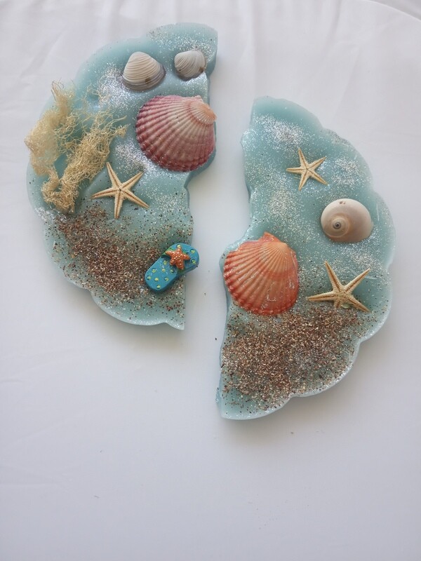 Wax board with sea décor, two pieces