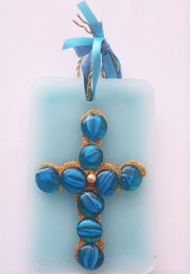 Decorative sachet, tablet, made of wax and stones, 14.5x9.5cm