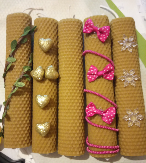5 pillar candles, easter candles, lambada, from pure beeswax, beecomb, 20x4cm each