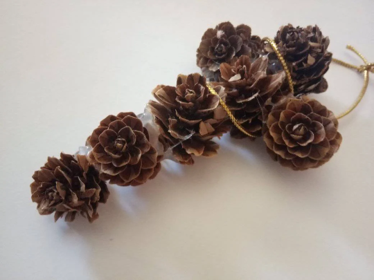 Handmade small pine cone cross for your car, your bed, your office, as a gift or a talisman.Beautiful on both sides.