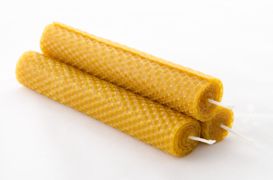 Set of 3 Hand Rolled Beeswax Pillar Honeycomb Candles, 20x3cm
