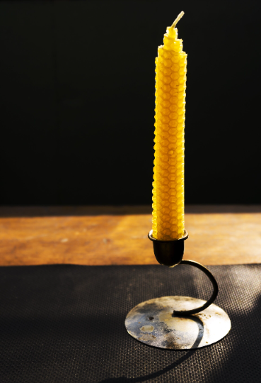 Set of 3 Hand Rolled Beeswax Pillar Honeycomb Candles, 20x3cm