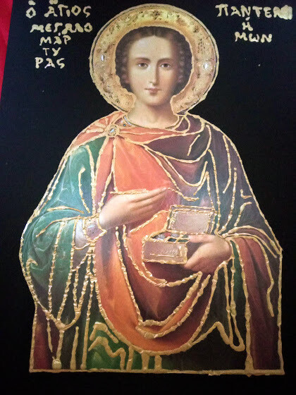 ​The very famous and miraculous Saint Panteleimon, the Healer, Handmade Orthodox icon, 22x28cm
