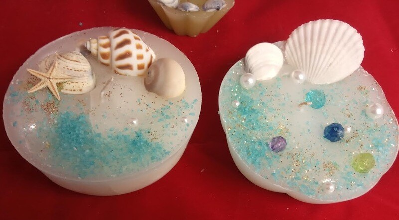 Set, Unique handmade sea theme decorative candles, two different pieces, 11x3,5cm, weight 500gr, each
