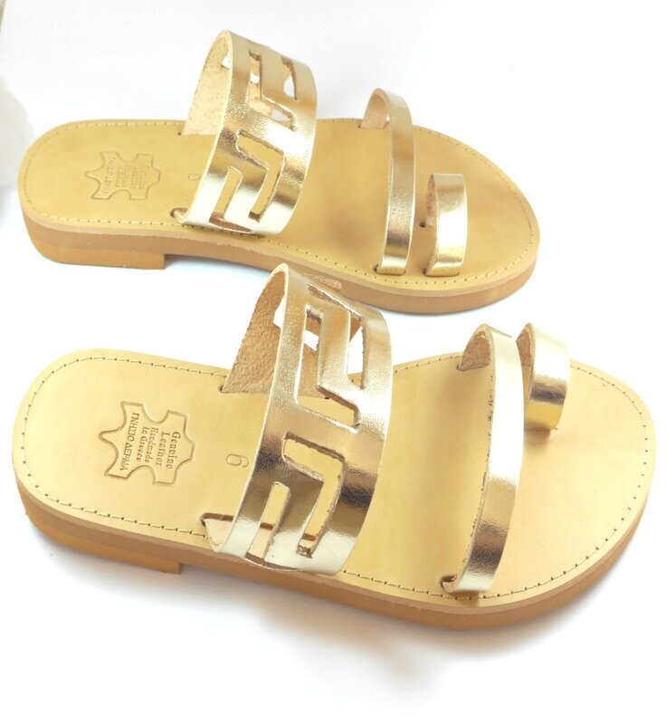 Golden leather sandals Meandros.