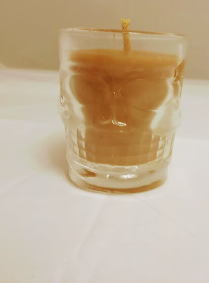 Pure Beeswax Candle in skull glass