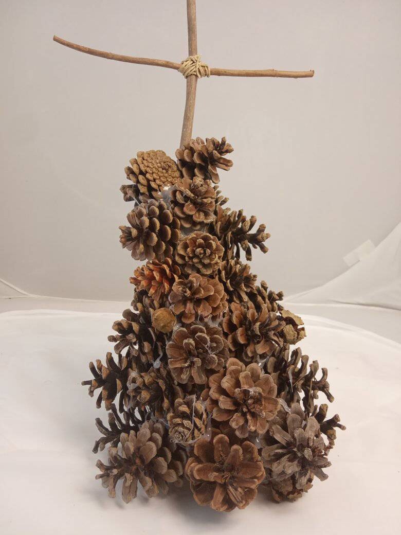 "Golgotha" from pine cones with a big wicker cross