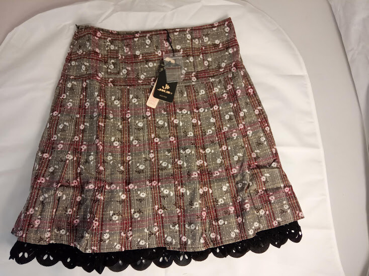 Μini skirt with embroidered velvet flounce at the bottom, length 46cm, size L