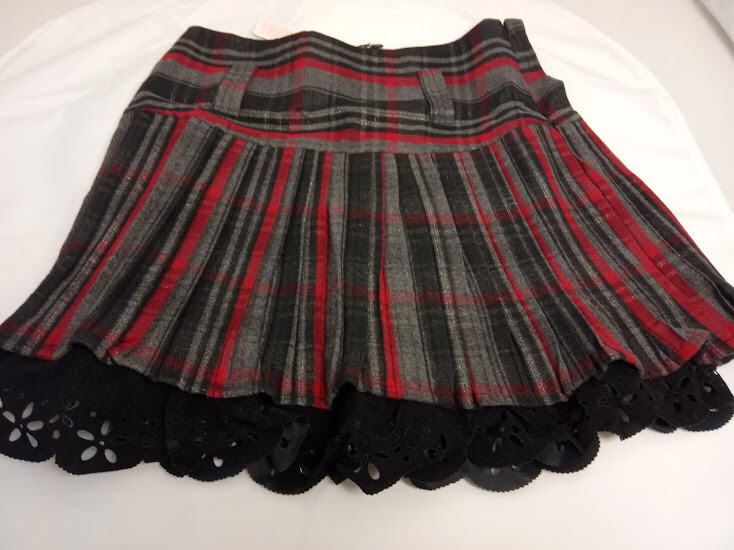 Μini skirt with embroidered velvet flounce at the bottom, length 46cm, size L