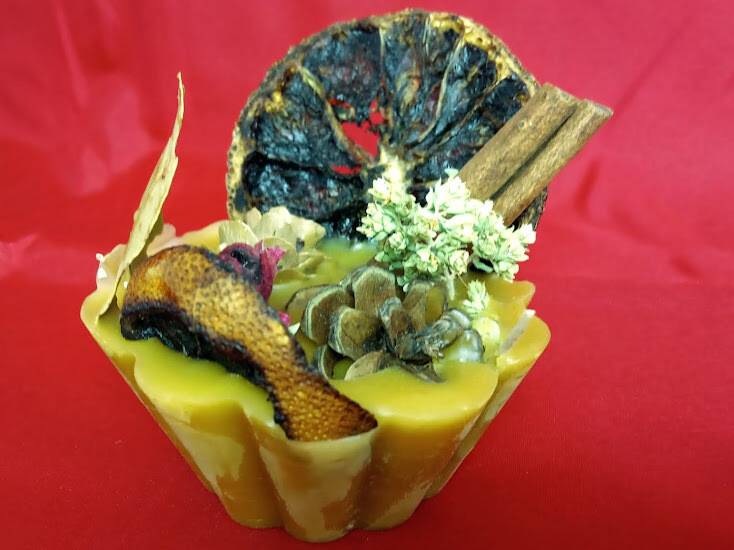 Pure Beeswax botanical decorative  firestarter