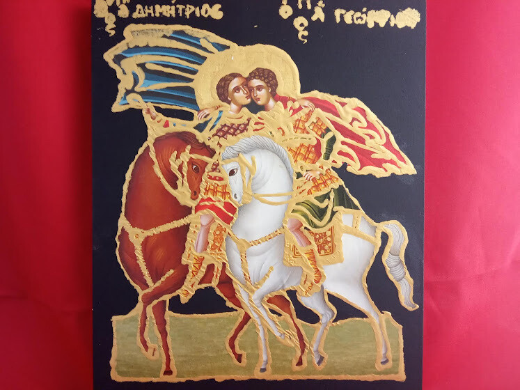 Saint Dimitrios and Saint George, handmade icon