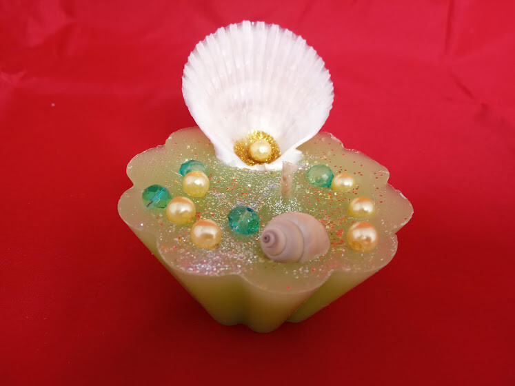 Sea theme decorative candle, handmade